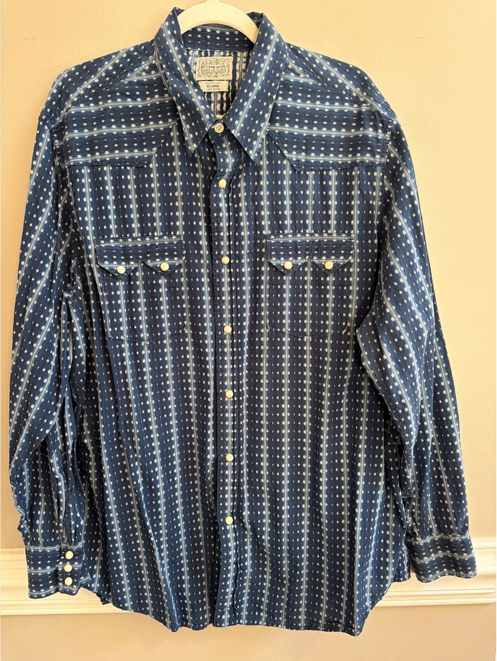 Vintage 90s Lucky Brand Western Wear Shirt Men Size XXL Indigo Geometric Stripe